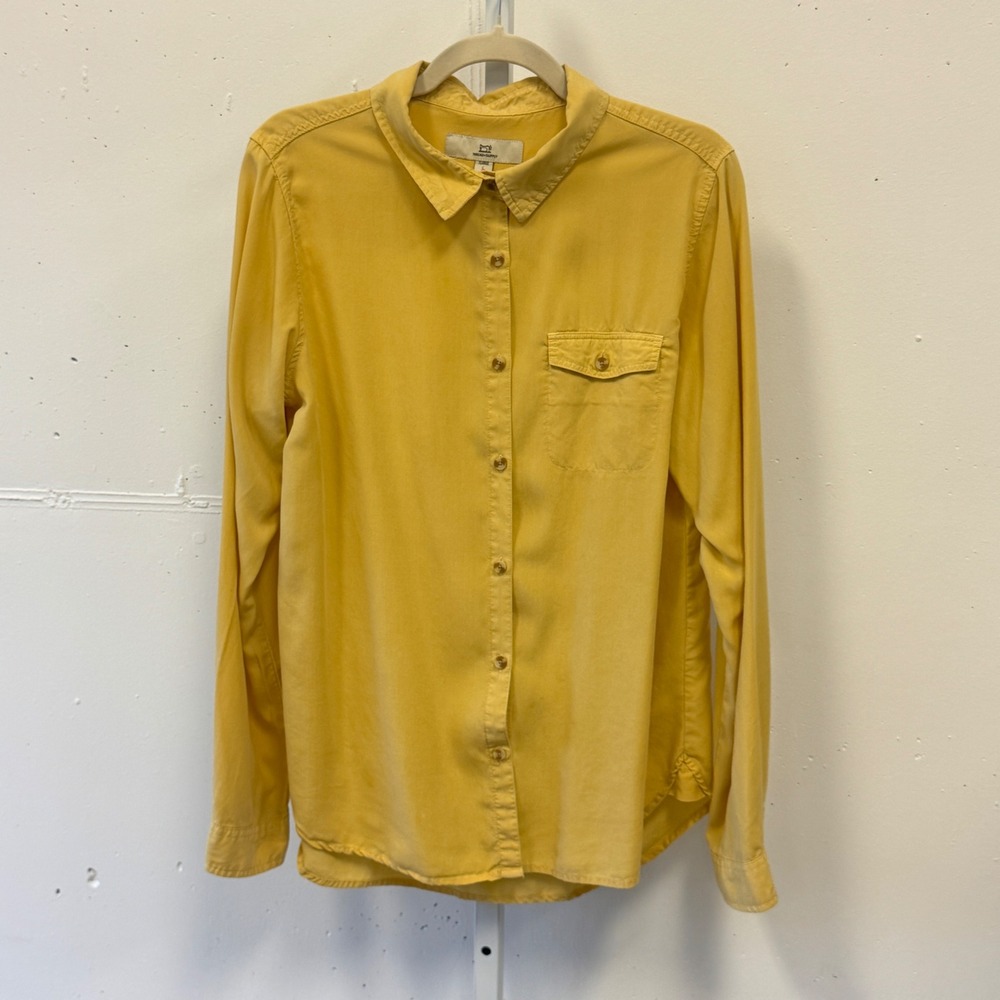 Thread & Supply Lyocell Button Down Shirt XL Mustard Yellow Relaxed Fit Women's
